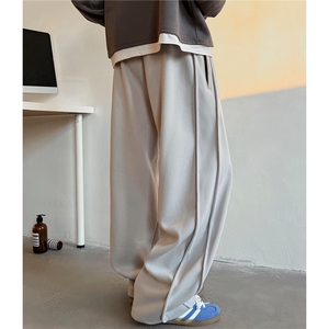 重磅加绒加厚阔腿弯刀裤立体曲折线男士香蕉裤直筒休闲裤D397 P68图片