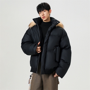 秋冬新款 可二开 休闲百搭连帽毛领PU加厚情侣棉服MY5241 TP90图片