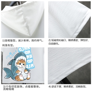 LD54217-P45 连帽短袖t恤男大码胖子带帽五分袖中袖 展架图片