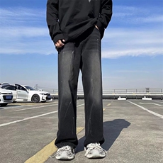 美式高街复古重工做旧牛仔裤男拼接直筒阔腿长裤Y9142-P45，男装牛仔裤，星座1109-3