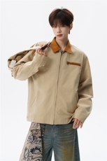 撞色水洗做旧帆布短款夹克男款vintage美式复古工装休闲外套JK003，男装夹克，电商B312