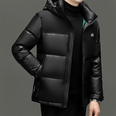 男士连帽羽绒服男90白鸭绒冬季拼接上衣休闲加厚中年短款外套，男装羽绒服，钱塘6003（原4033）