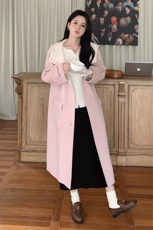韩系甜美连帽双面羊毛大衣女2025秋冬季新款显瘦保暖长款呢子外套，女装毛呢外套，2C212