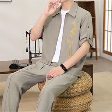 （版权注册仿款必究）夏季新款套装冰丝短袖长裤休闲时尚两件套，男装T恤，星座1206（原A206）