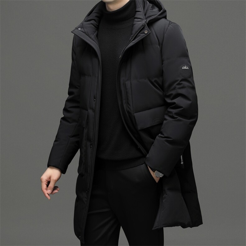 2023年新款冬季加厚保暖可脱卸帽外套中年男装休闲中长款羽绒服,男装羽绒服,电商B212（原钱塘6029）