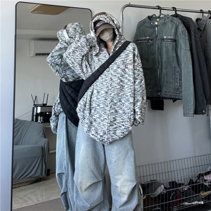 潮牌秋季嘻哈情侣冰淇凌彩点连帽毛衣重磅卫衣开衫外套W11/P70,明星马丁靴卡其色搭配图片图片