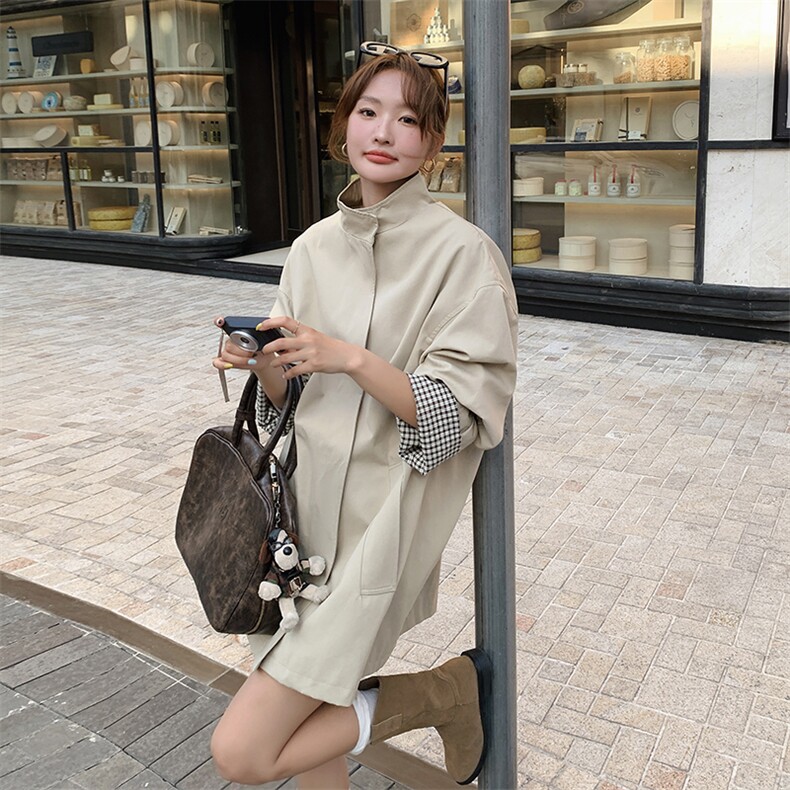 新款现货主推袖口拼风衣外套9879-P155-K218,女装风衣,2C129