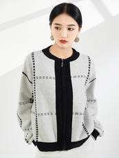 2025年秋季新款电脑提花拉链款针织开衫休闲时尚通勤，女装针织衫/毛衣，奢优羊绒