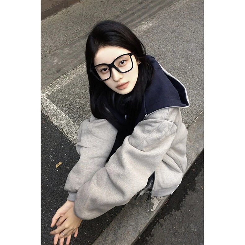 抖音得物高品质二开26春装美式重磅宽松结构双面连帽卫衣外套开衫,女装短外套,电商A443