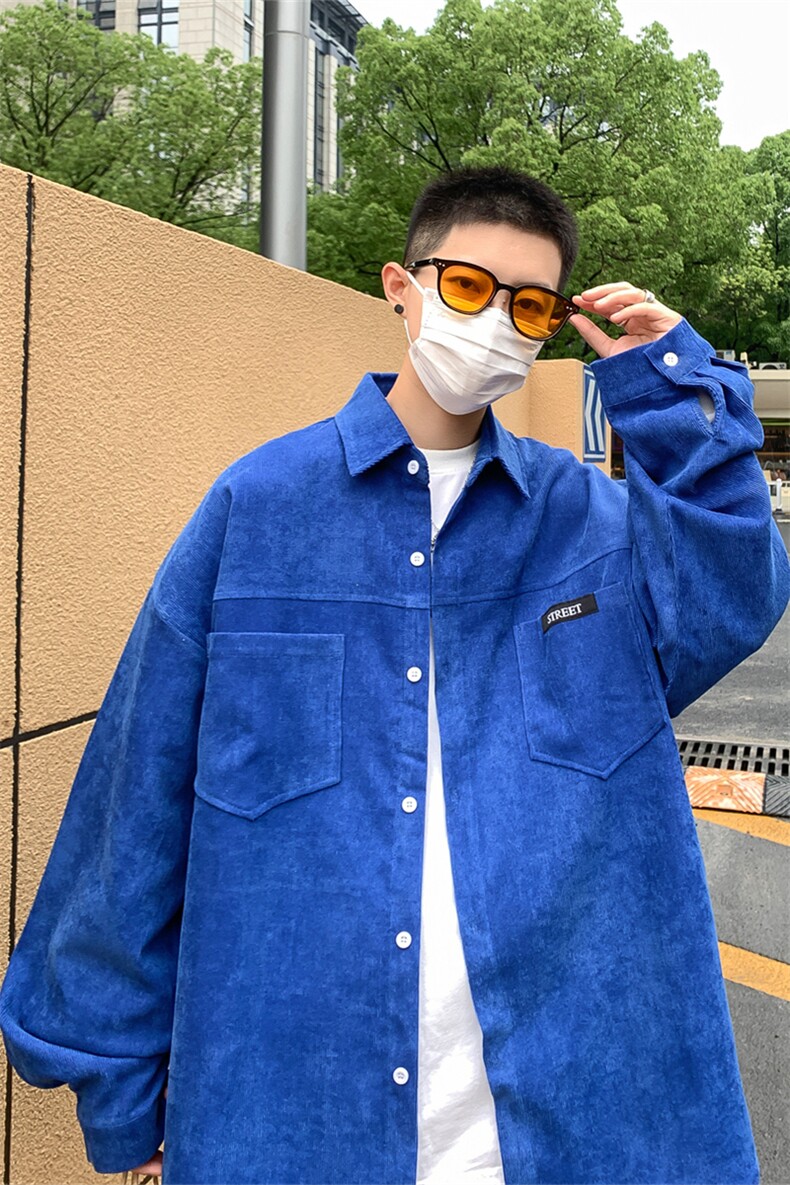 C6085/P40秋装新款水洗灯芯绒衬衫男长袖衬衣大码宽松外套上衣男,男装衬衫,电商A141