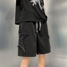 8XL-M特大码夏季美式高街五角星牛仔短裤港风宽松五分裤DK1513P40，男装休闲裤，电商D206-1