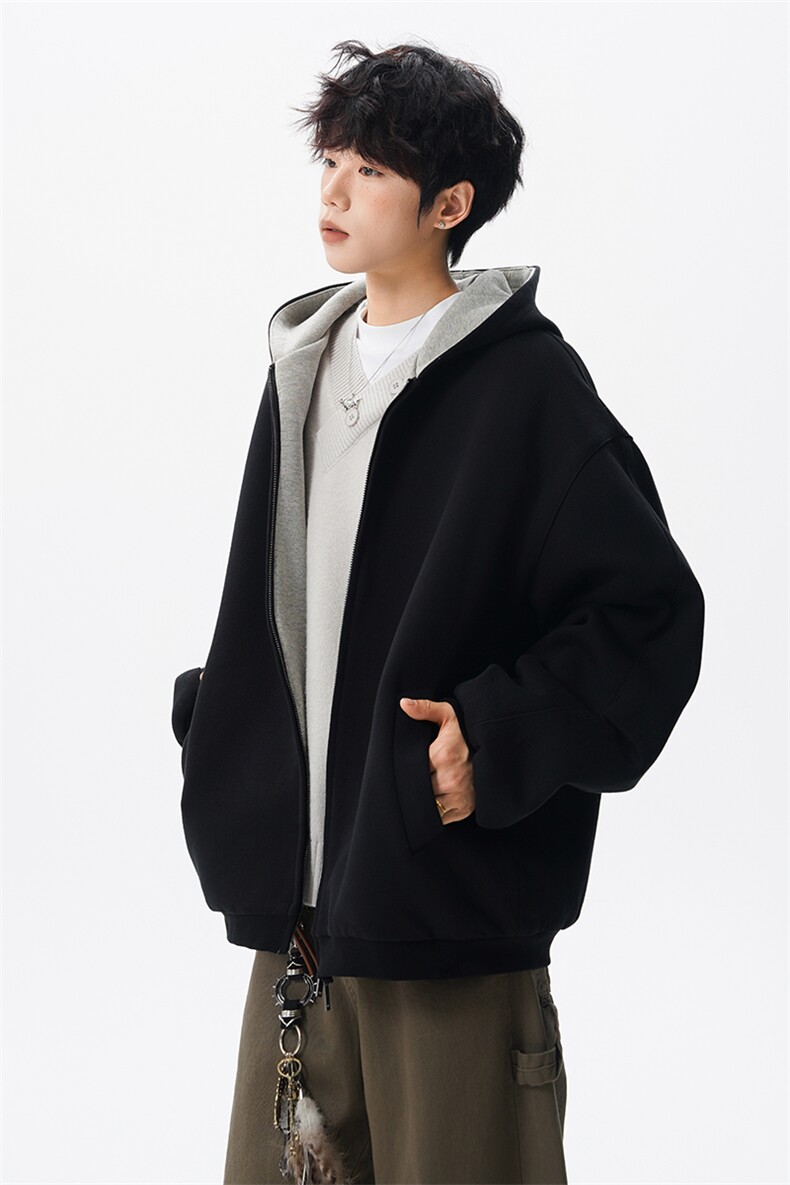 8XL-M500克潮牌百搭卫衣男美式情侣连帽撞色休闲廓形外套WY33P68,女装短外套,电商D206-1
