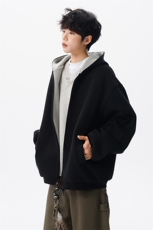 8XL-M500克潮牌百搭卫衣男美式情侣连帽撞色休闲廓形外套WY33P68，女装短外套，电商D206-1