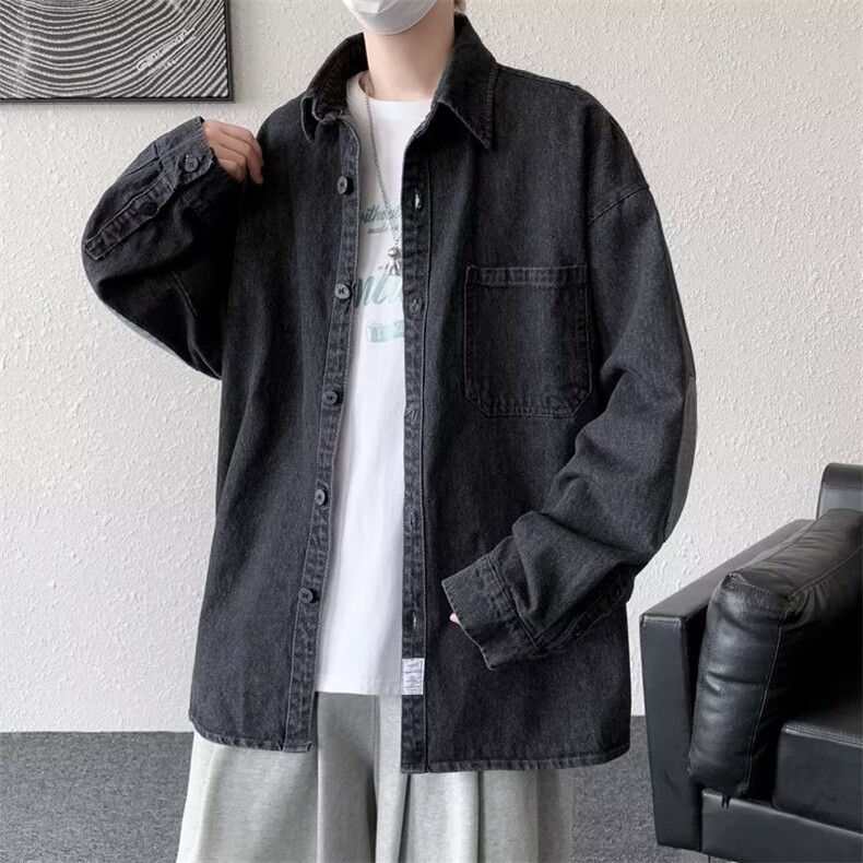 港风秋冬款男牛仔衬衫加厚休闲夹克补丁贴布休闲外套CS8811P55,男装衬衫,星座1013-1