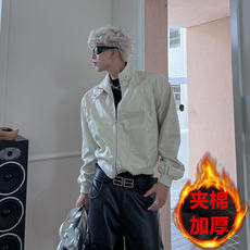 秋冬季解构立领设计皮夹夹棉加厚保暖克男复古设计高级感外套短款，男装棉衣，四季星座505