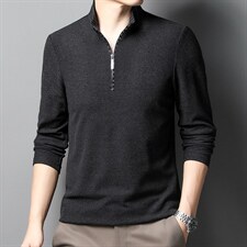 春秋季男士拉链领双面绒卫衣中年休闲时尚保暖打底衫长袖T恤，男装卫衣，电商B212（原钱塘6029）