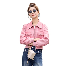 2024年春秋装新款彩色皮衣外套女士短款韩版宽松小个子长袖夹克潮，女装皮衣，江南女神