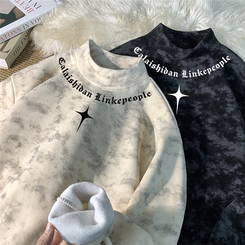 扎染半高领德绒印花长袖保暖打底衫ZDR2508-P25/ZDR2508JR-P35，男装T恤，电商B219A