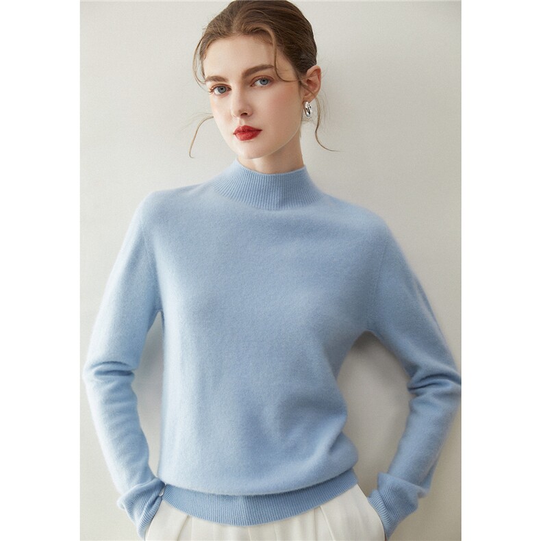 2025秋冬百搭时尚简约半高领长袖针织衫，女装羊绒衫，米乐羊绒