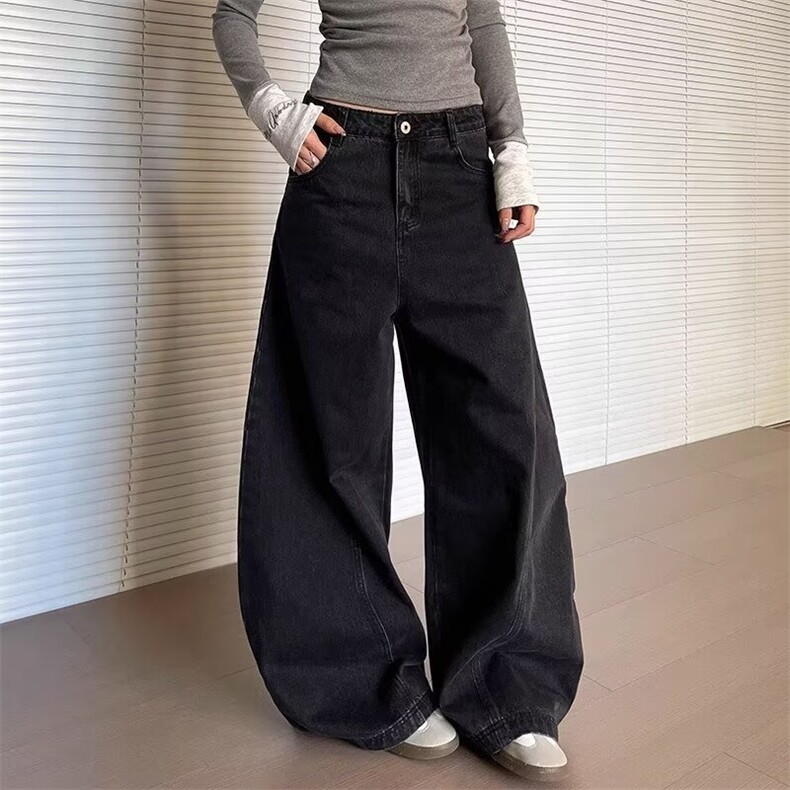美式高街阔腿牛仔裤女春夏季水洗宽松高腰直筒拖地长裤，男装牛仔裤，星座506A