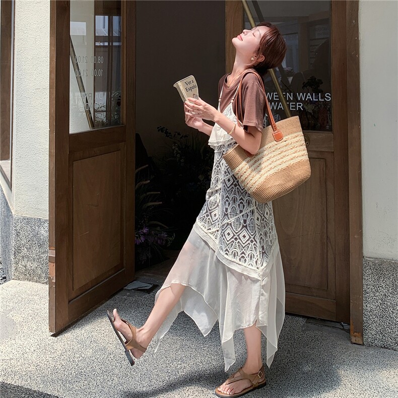 法式蕾丝吊带T恤连衣裙两件套女夏2025新款独特漂亮裙子爆款洋气,女装套装/套裙,2C201