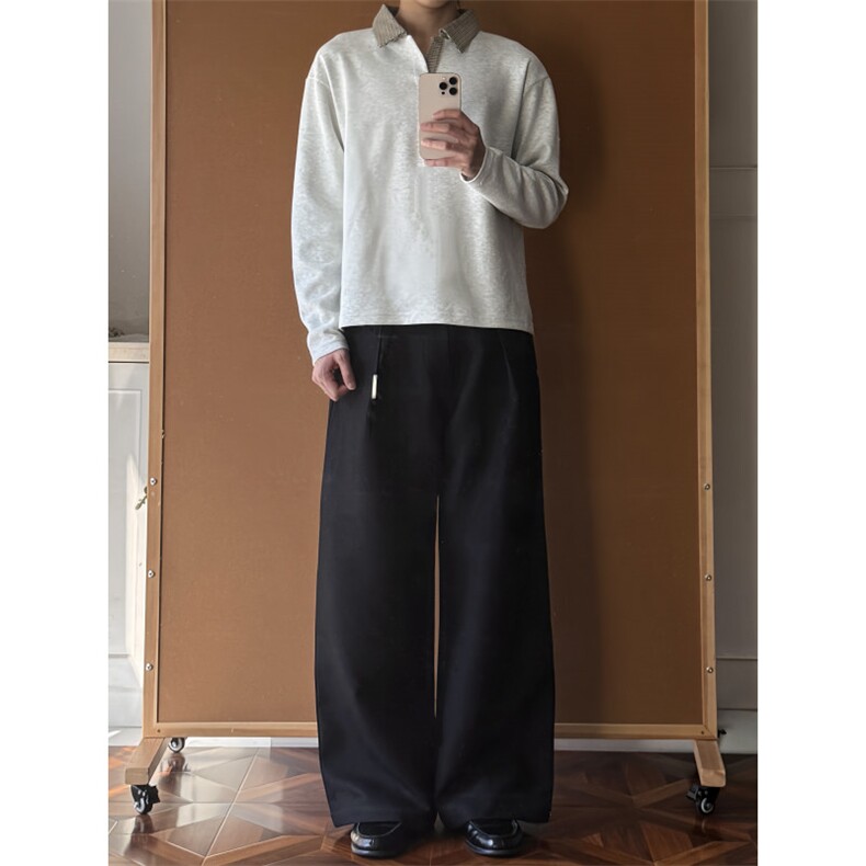 网图+老钱风千鸟格拼接长袖POLO衫W1321/特P40,男装Polo衫,电商B350