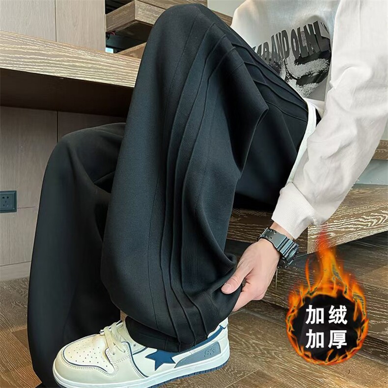 K788加绒-P55冬季纯棉大码美式褶皱裤直筒加绒加厚休闲长裤,男装休闲裤,星座109