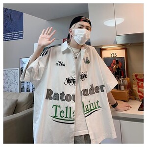 新款美式街头字母印花短袖衬衫男宽松休闲小众衬衣YSSQ2216-37图片
