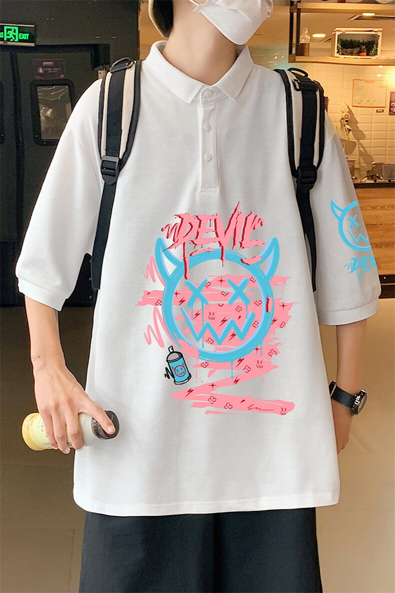 PL57178-P35 翻领短袖polo衫男大码胖子半袖t恤男有领保罗衫 模特图片