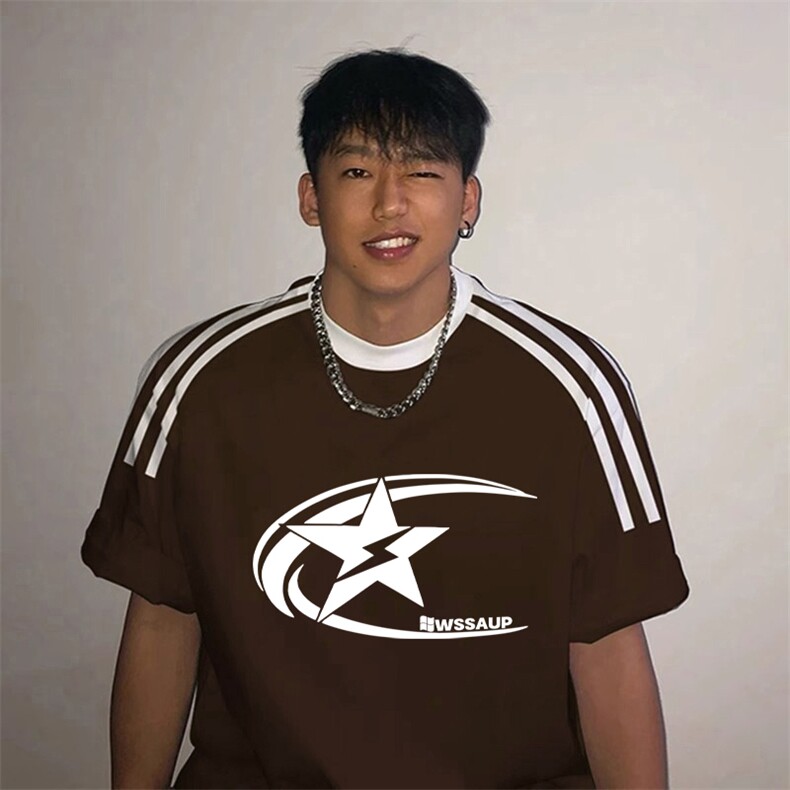 夏季美式高街重磅纯棉三条杠织带撞色男女短袖T恤ZD315-特P30,男装T恤,电商A486