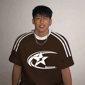 夏季美式高街重磅纯棉三条杠织带撞色男女短袖T恤ZD315-特P30图片