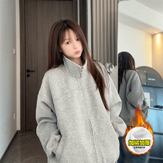 480G重磅加绒硬挺boxy男女秋冬美式高街纹理结构立领卫衣开衫外套，女装短外套，电商A486-1