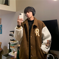 羊羔毛毛巾绣保暖外套男冬季港风宽松拼接棉服男YG256-P95限128，男装夹克，电商B370
