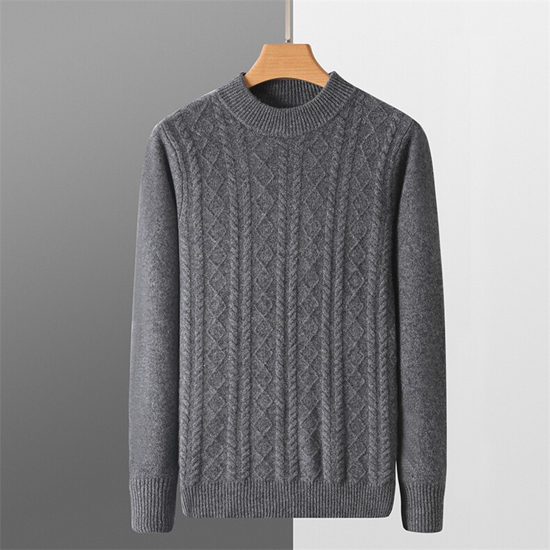秋冬季纯毛男士七针加厚麻花小半高领羊毛衫，男装羊毛衫，君贝羊绒