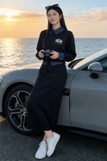 韩系高级时尚套装女春拼接色衣领衣袖设计绣花订珠卫衣半身裙套装，女装套装/套裙，江南