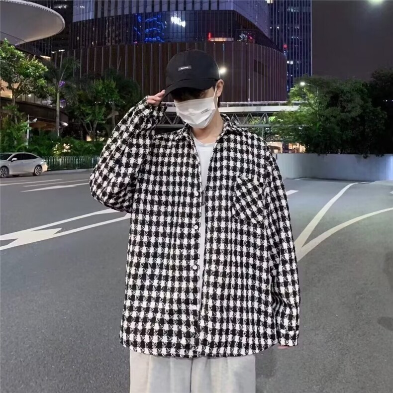 编织小香风外套男春秋潮牌痞帅千鸟格夹克休闲潮流男装JK408,男装夹克,星座1116A-1（原606A）