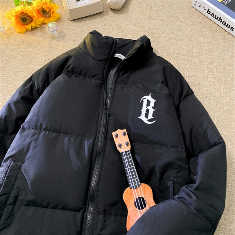 A334-M06-88简约字母B字印花男女加厚立领加厚棉服外套控98,男装棉衣,电商B339(原A334）