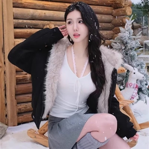 A542-P95 鹿皮绒外套棉衣女冬季慵懒风棉袄休闲冬衣连帽棉服上衣图片