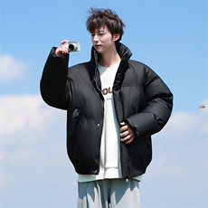 现货5W件冬季三防重磅硬挺boxy短款羽绒立领PU皮棉衣外套加厚棉服，男装棉衣，电商A486