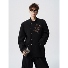 风竹子刺绣M-5XL大码95%涤纶5%氨纶中式西服XF78309特P70控128，男装西服，星座227-7