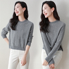 100%纯山羊绒秋冬新款圆领女宽松针织打底羊绒衫，女装羊绒衫，阿舍尔精品