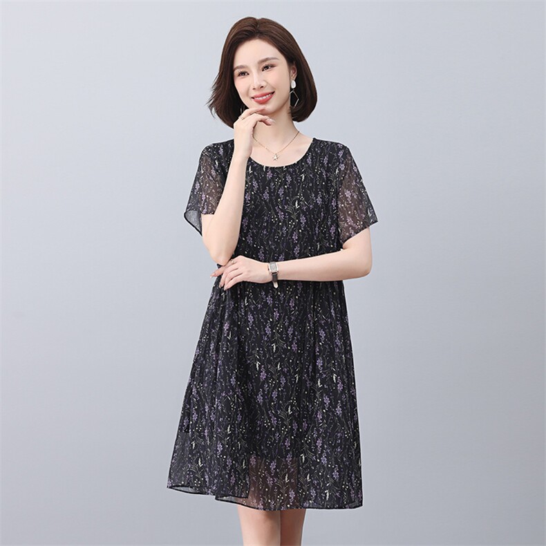 2023夏季新款时尚气质圆领显瘦休闲舒适小碎花连衣裙,女装连衣裙,独衣靓