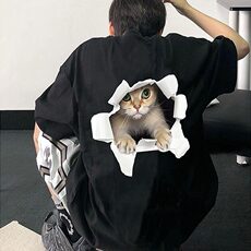 网图夏季高街猫咪印花t恤男oversize白色短袖1001-1-A660-P32，男装T恤，星座1001-1