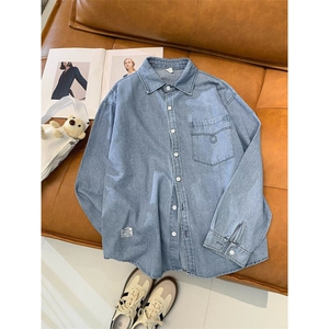 韩系纽扣开衫牛仔衬衫男女港风时尚垂感衬衣ins潮外穿CY1128-P50图片