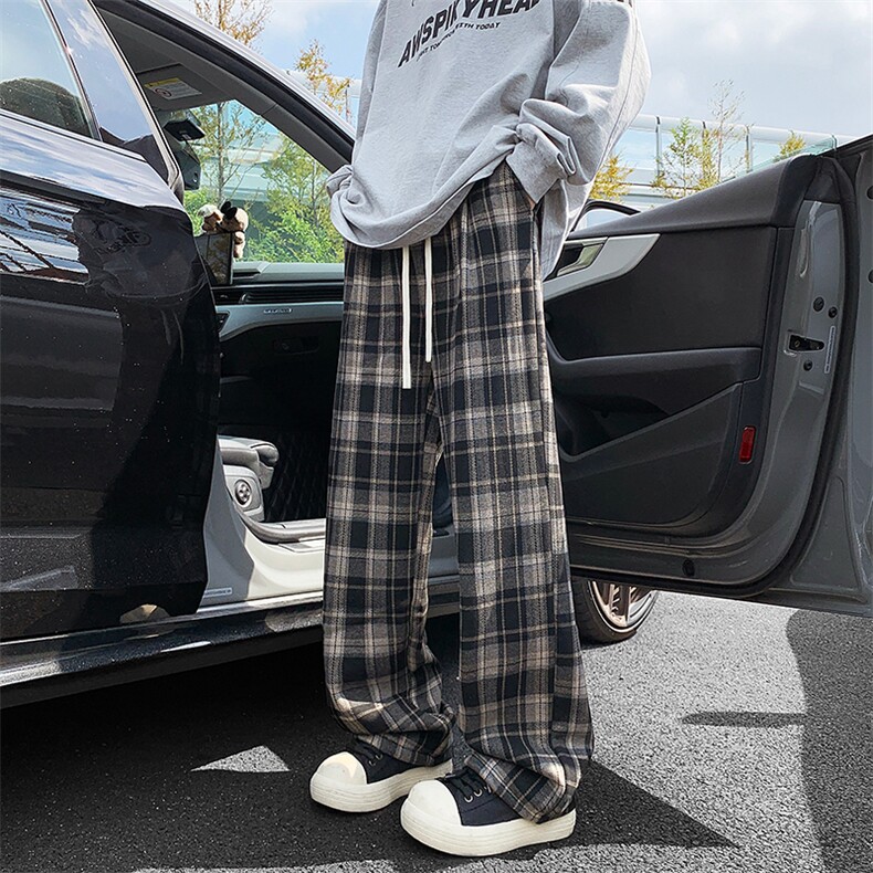 03加绒格子裤秋冬复古宽松慵懒拖地裤阔腿裤XZ211-1-K2463-P65,男装卫衣,星座211-1