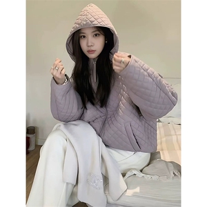 网图有货菱格连帽棉服男女冬季轻薄保暖棉衣外套上衣A1160-P80