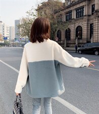 冬装蓝白拼色貂绒休闲外套，其它，水锦红