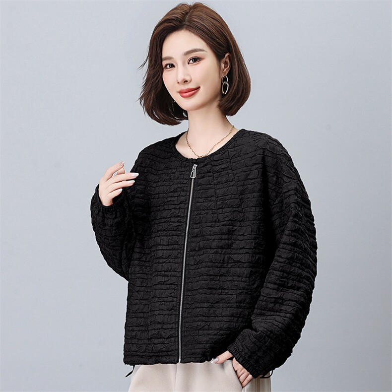 遮肉显瘦圆领棒球服外套女2026春秋百搭韩版宽松休闲中年妈妈,女装短外套,独衣靓