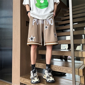 美式复古星星字母刺绣短裤高街宽松男女休闲五分裤潮DK01062-P35图片
