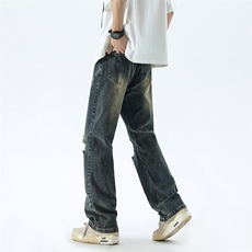 B221美式ins高街暗黑修身破洞弹力牛仔裤LK24182-P65控88，男装牛仔裤，电商B221
